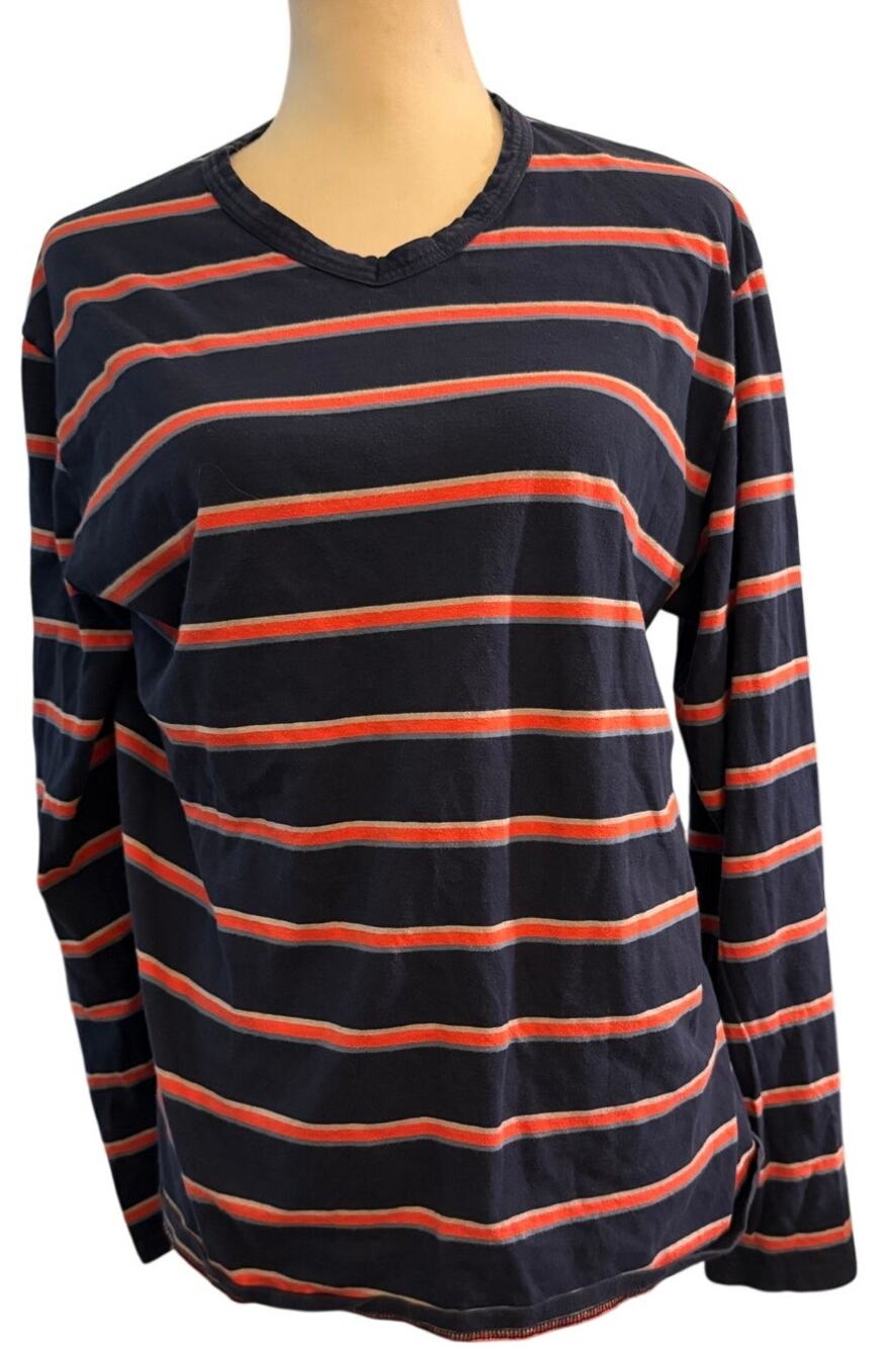 Ammann European 100% Cotton Striped Long Sleeve V-Neck Shirt, Men's Small